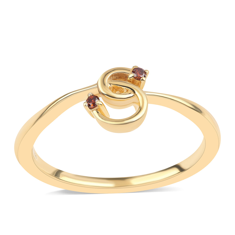 Anillo de Plata Bañada en Oro con Diamante Rojo 1 