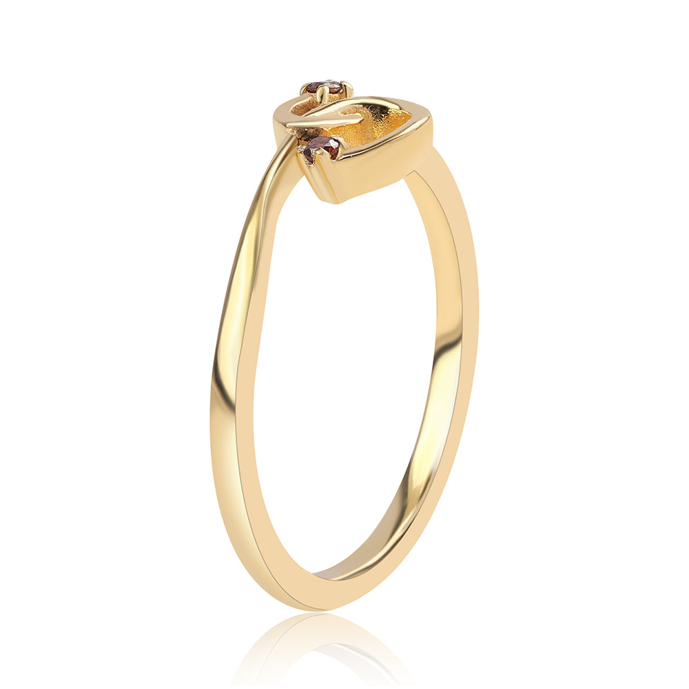 Anillo de Plata Bañada en Oro con Diamante Rojo 3 