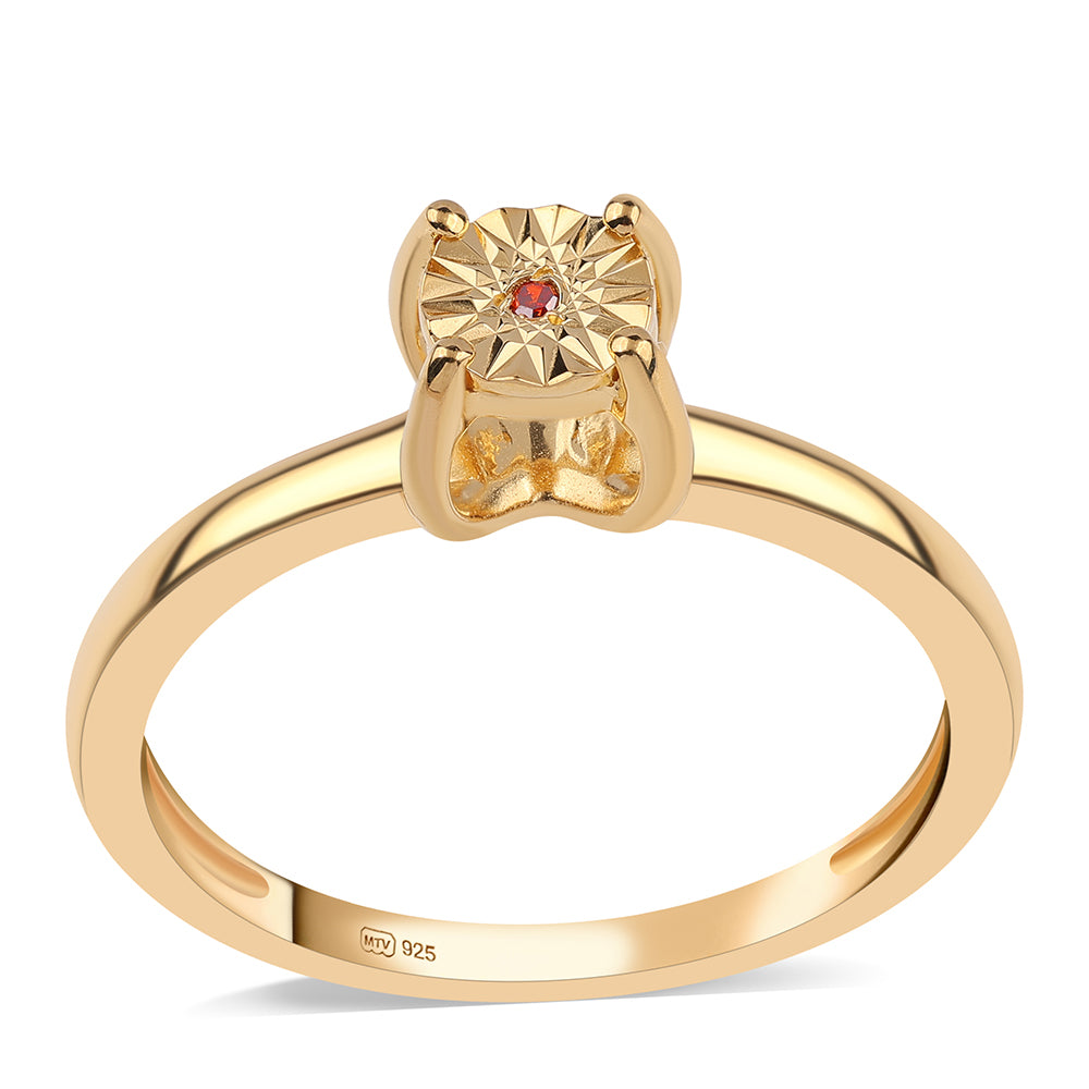 Conjunto de Plata Bañada en Oro con Diamante Rojo ( Pendientes +Anillo +Colgante )