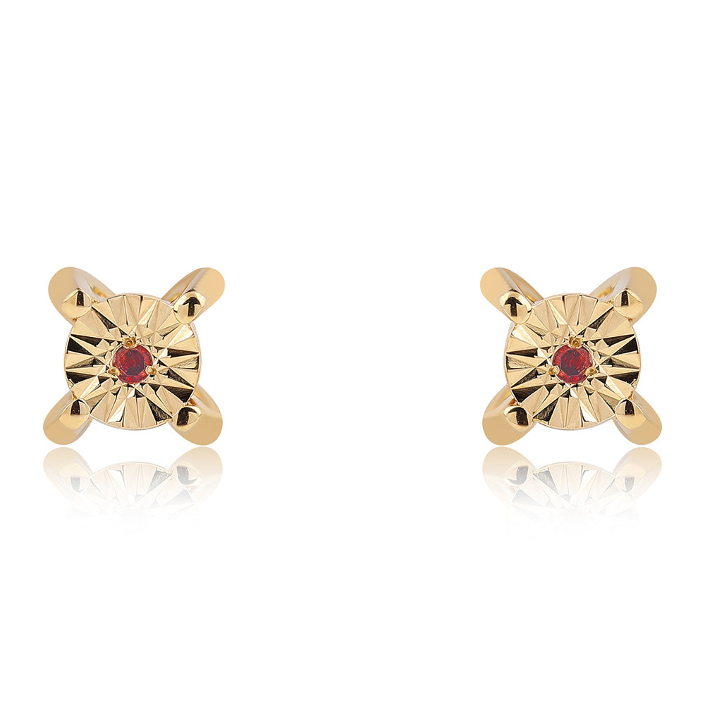 Conjunto de Plata Bañada en Oro con Diamante Rojo ( Pendientes +Anillo +Colgante )