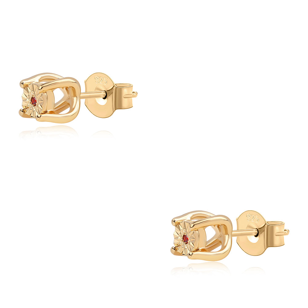 Conjunto de Plata Bañada en Oro con Diamante Rojo ( Pendientes +Anillo +Colgante ) 6 