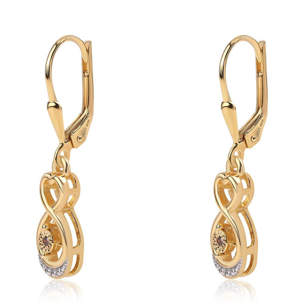 Pendientes de Plata Bañada en Oro con Diamante Rojo 2 