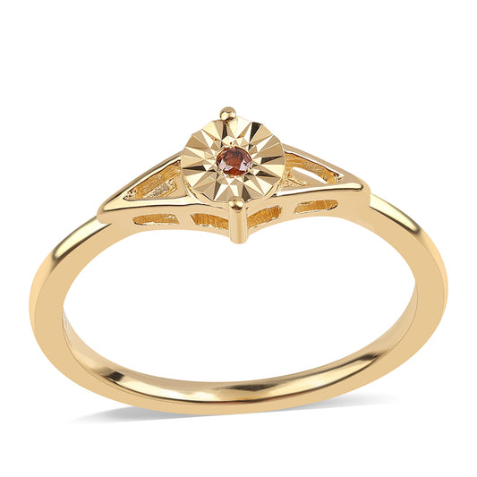 Anillo de Plata Bañada en Oro con Diamante Rojo