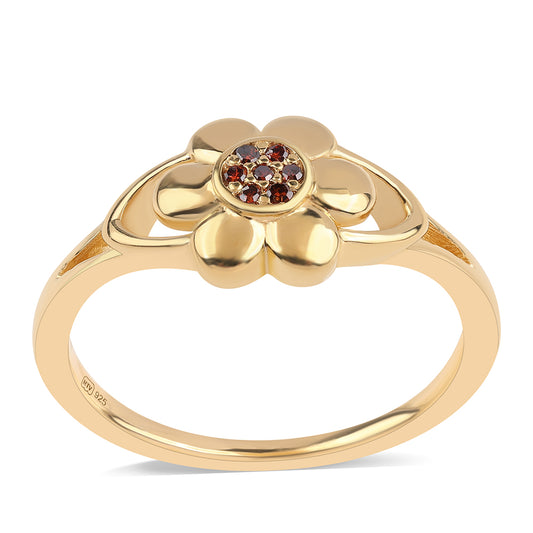 Anillo de Plata Bañada en Oro con Diamante Rojo