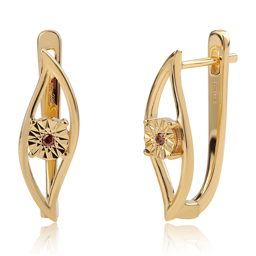 Pendientes de Plata Bañada en Oro con Diamante Rojo 1 