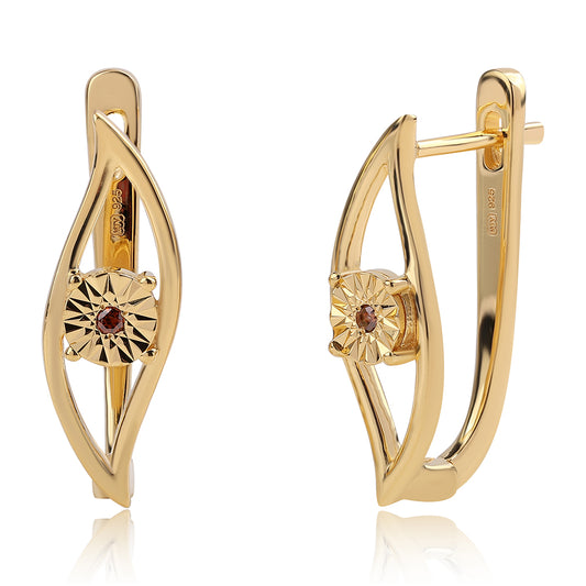 Pendientes de Plata Bañada en Oro con Diamante Rojo