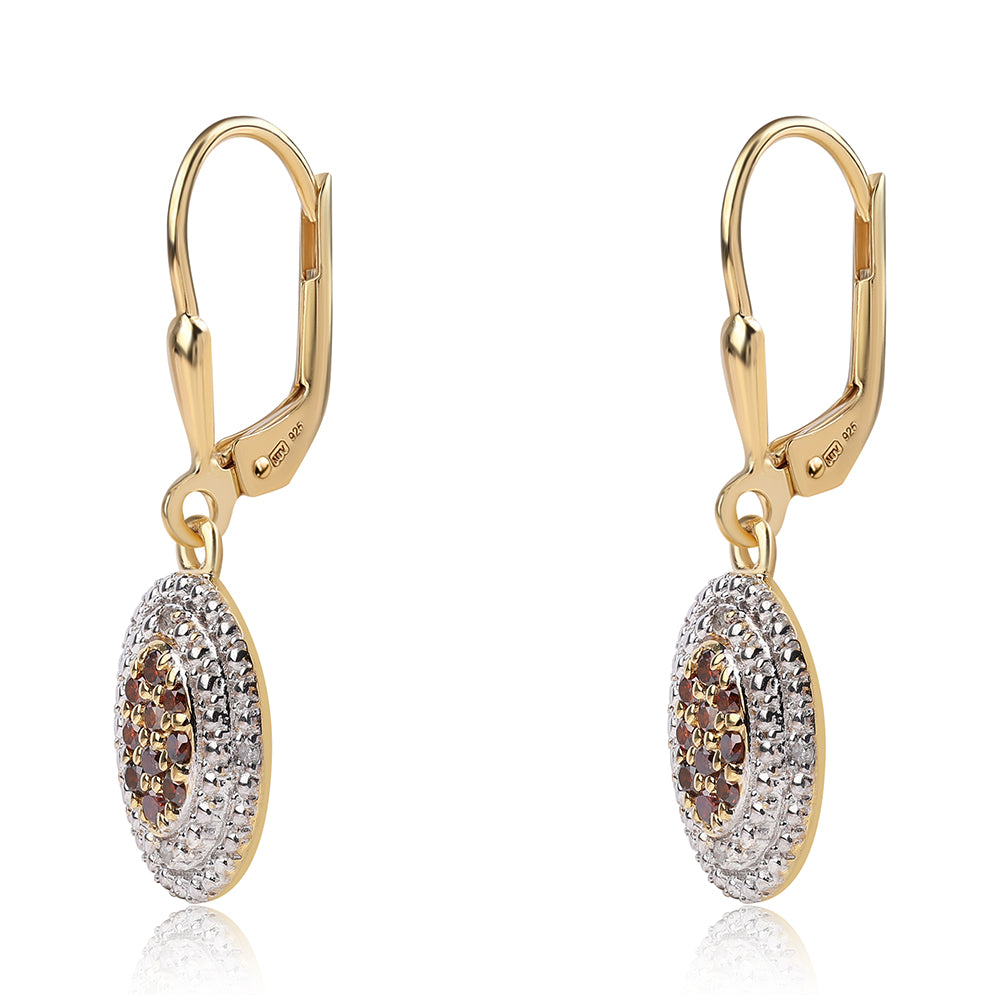 Pendientes de Plata Bañada en Oro con Diamante Rojo y Diamante blanco 3 
