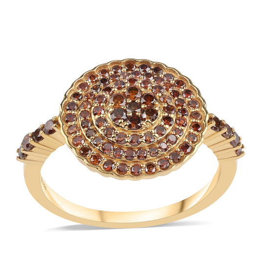 Anillo de Plata Bañada en Oro con Diamante Rojo