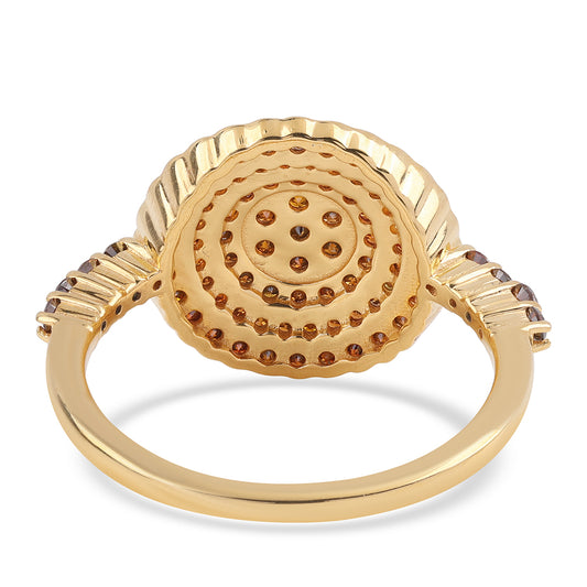 Anillo de Plata Bañada en Oro con Diamante Rojo