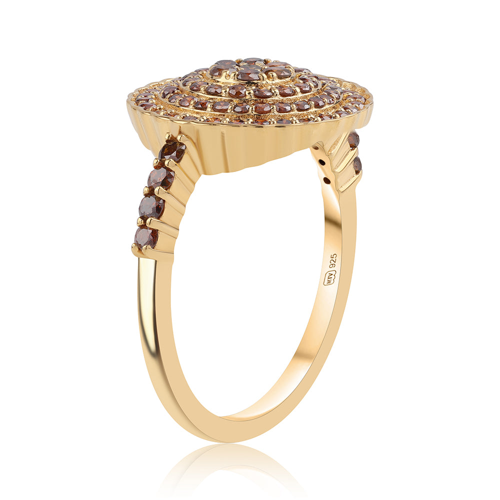Anillo de Plata Bañada en Oro con Diamante Rojo 3 