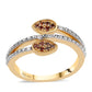 Anillo de Plata Bañada en Oro con Diamante Rojo y Diamante blanco