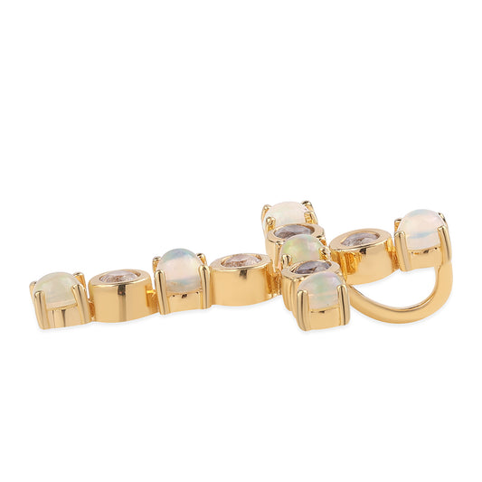 Cruz Colgante de Plata Bañada en Oro con Ópalo Etíope de Lega Dembi y Topacio Blanco