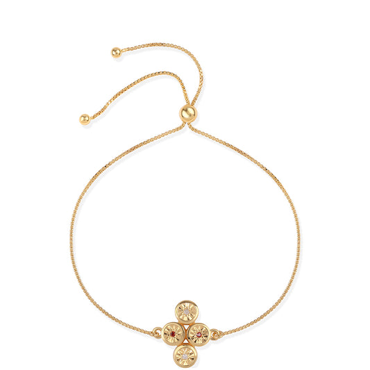 Pulsera de Plata Bañada en Oro con Diamante Rojo y Diamante blanco