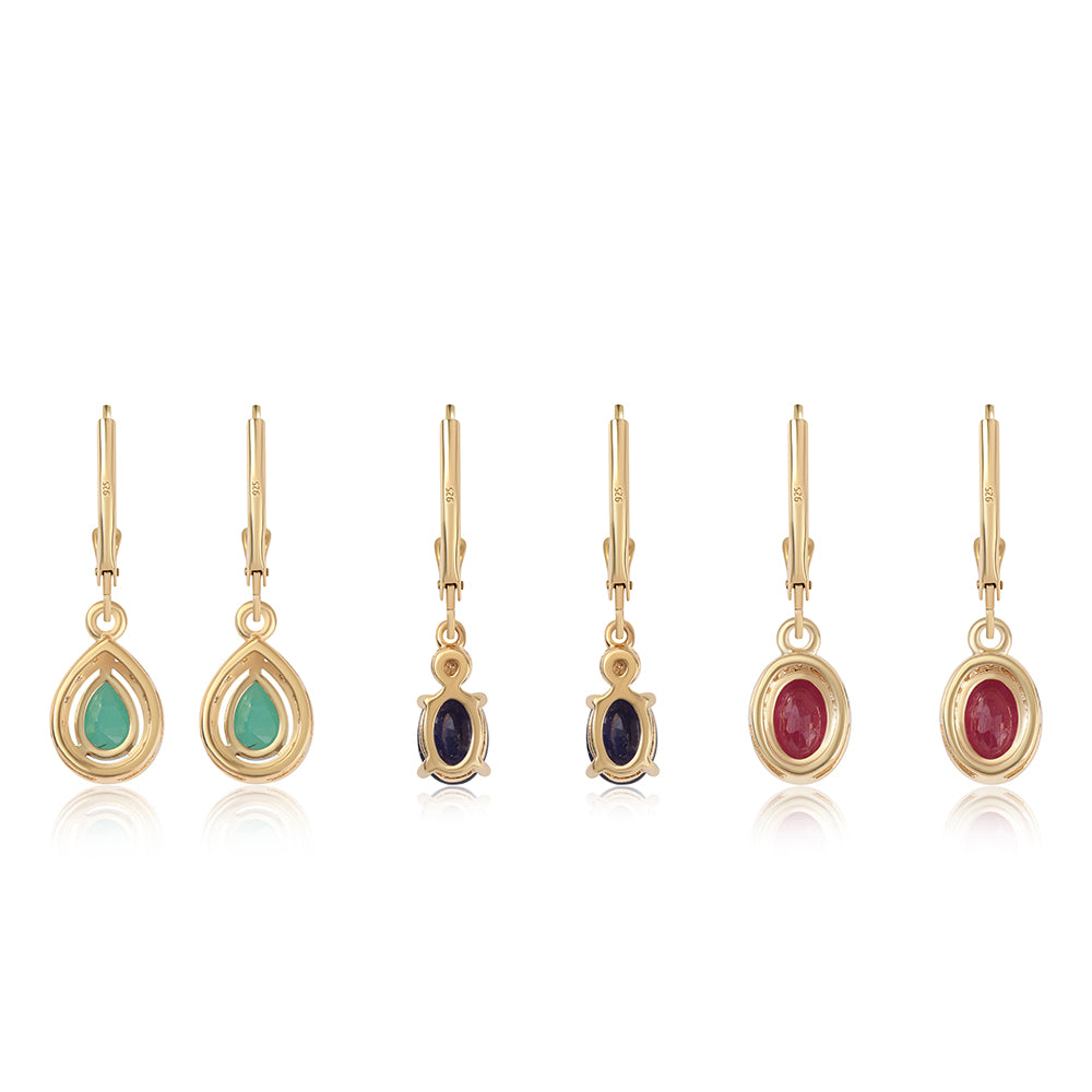 Conjunto de Plata Bañada en Oro con Rubí de Tailandia y Esmeralda de Brasil 3 