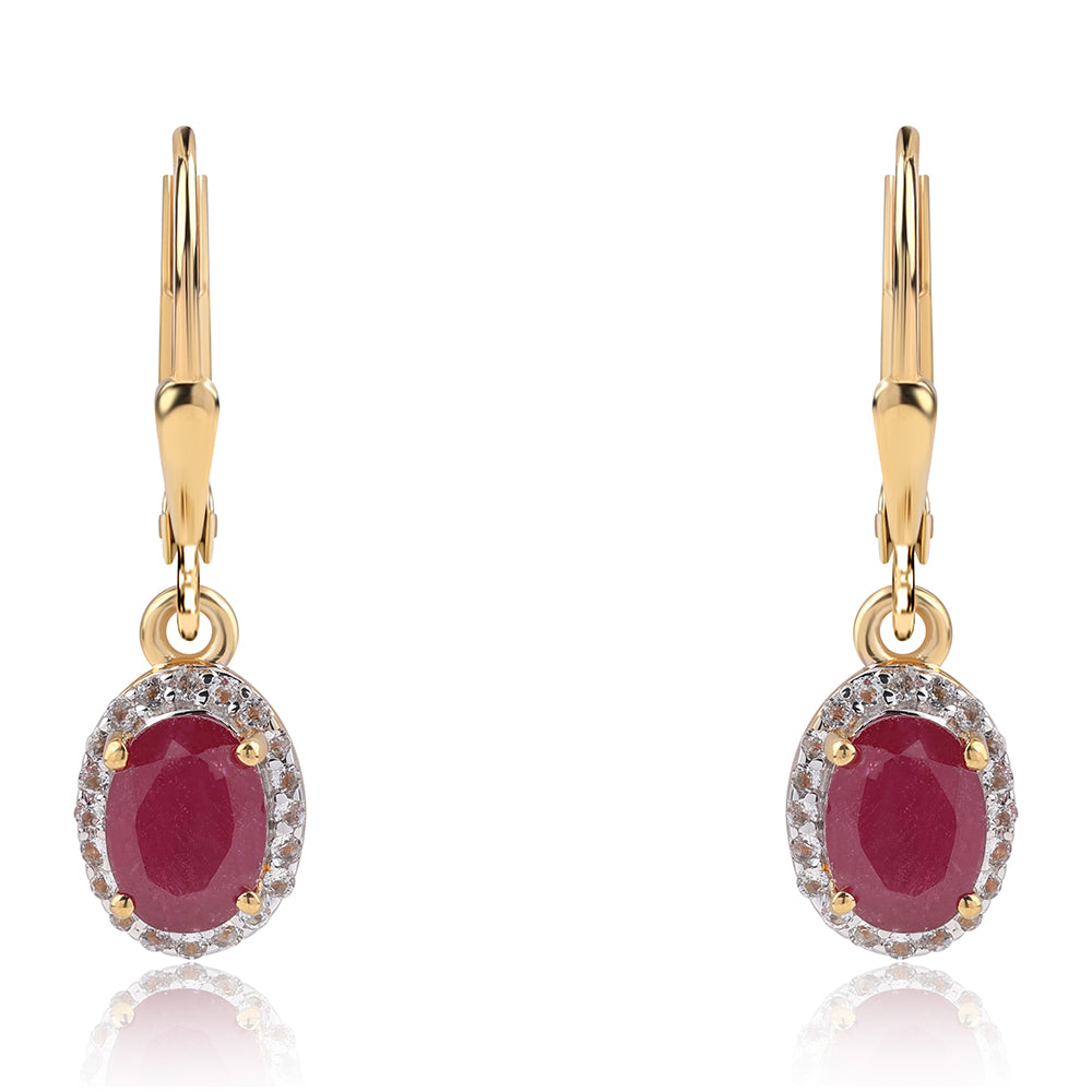 Conjunto de Plata Bañada en Oro con Rubí de Tailandia y Esmeralda de Brasil 11 