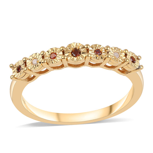 Anillo de Plata Bañada en Oro con Diamante Rojo y Diamante blanco