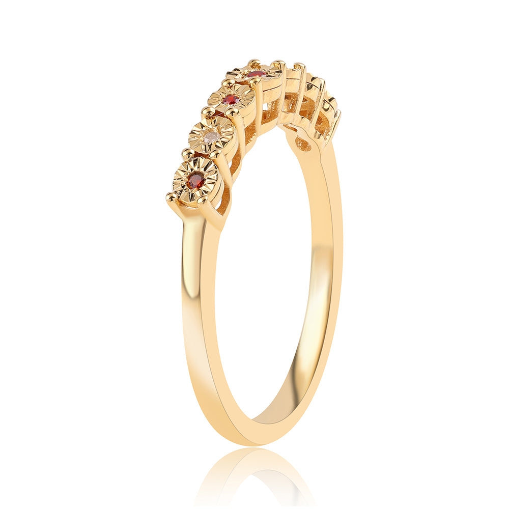 Anillo de Plata Bañada en Oro con Diamante Rojo y Diamante blanco 3 