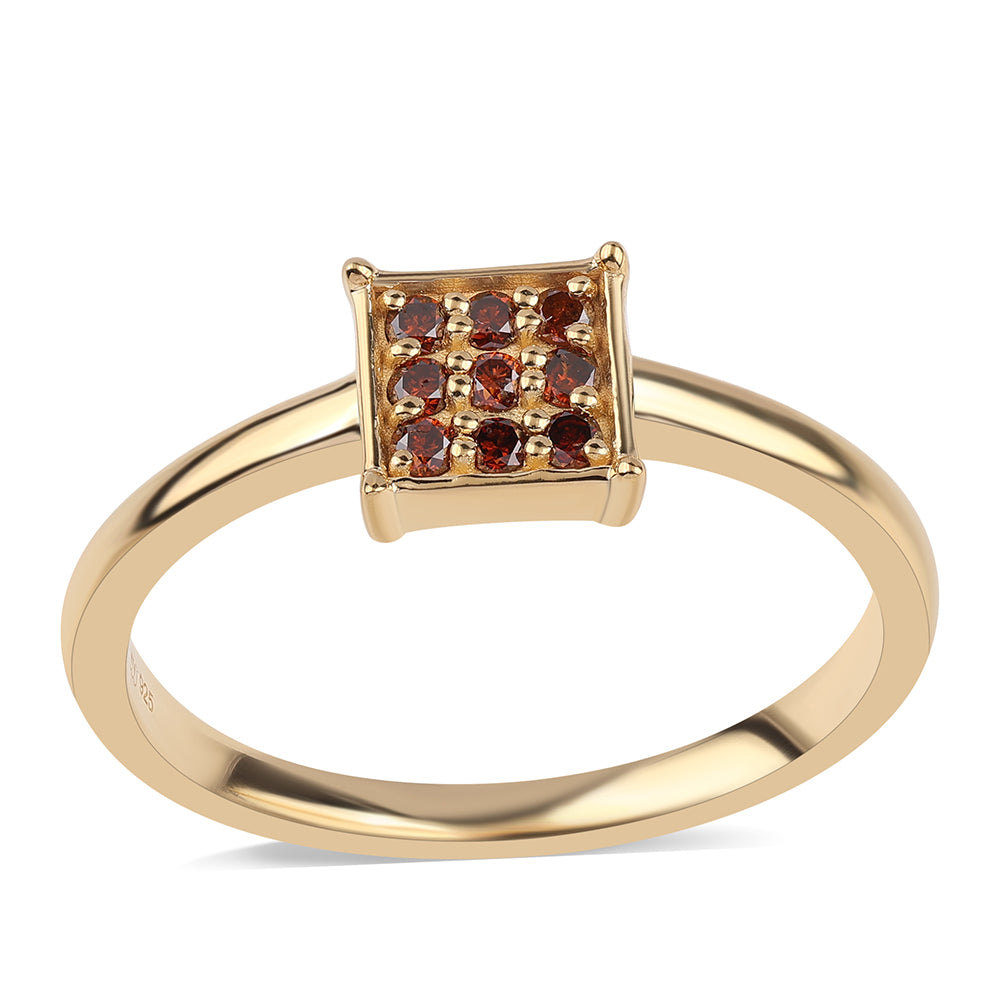 Anillo de Plata Bañada en Oro con Diamante Rojo 1 