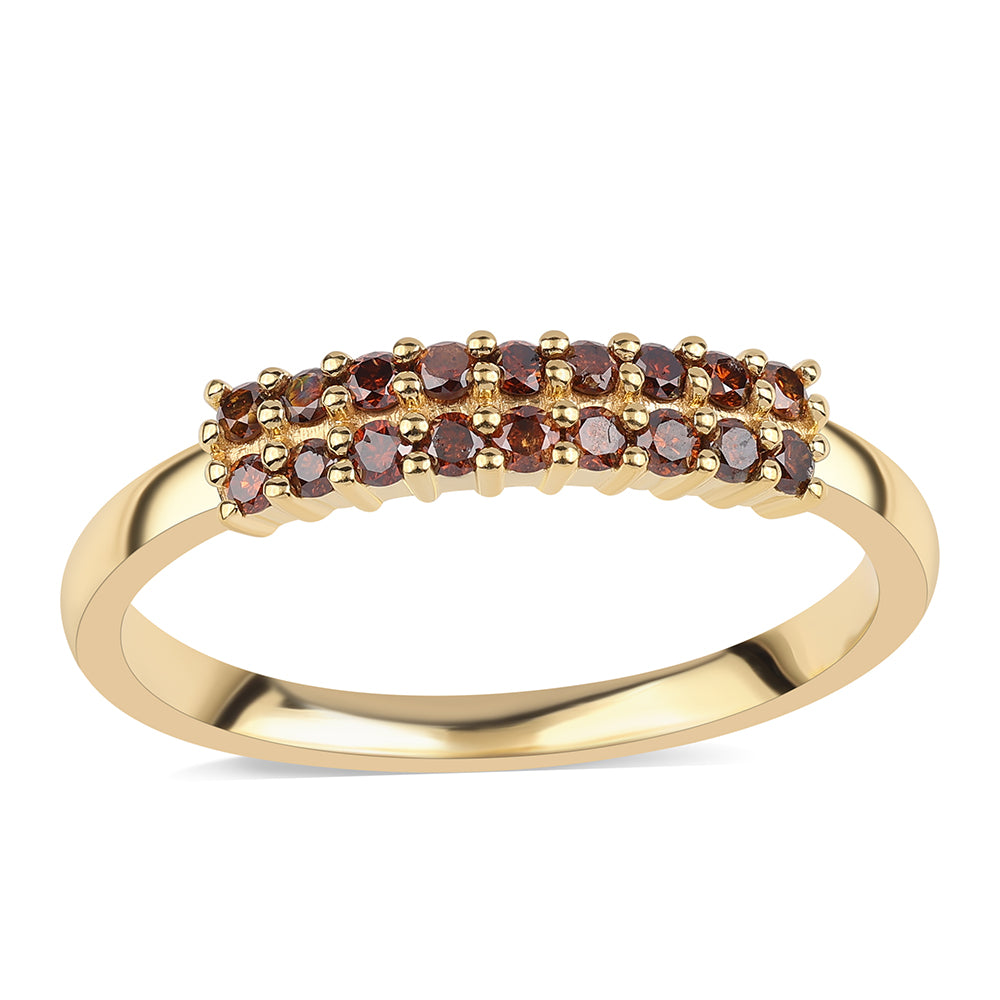 Anillo de Plata Bañada en Oro con Diamante Rojo
