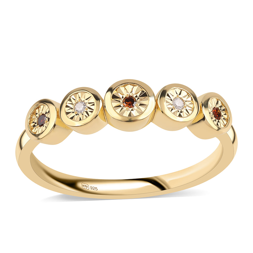 Anillo de Plata Bañada en Oro con Diamante Rojo y Diamante blanco 1 