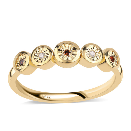 Anillo de Plata Bañada en Oro con Diamante Rojo y Diamante blanco