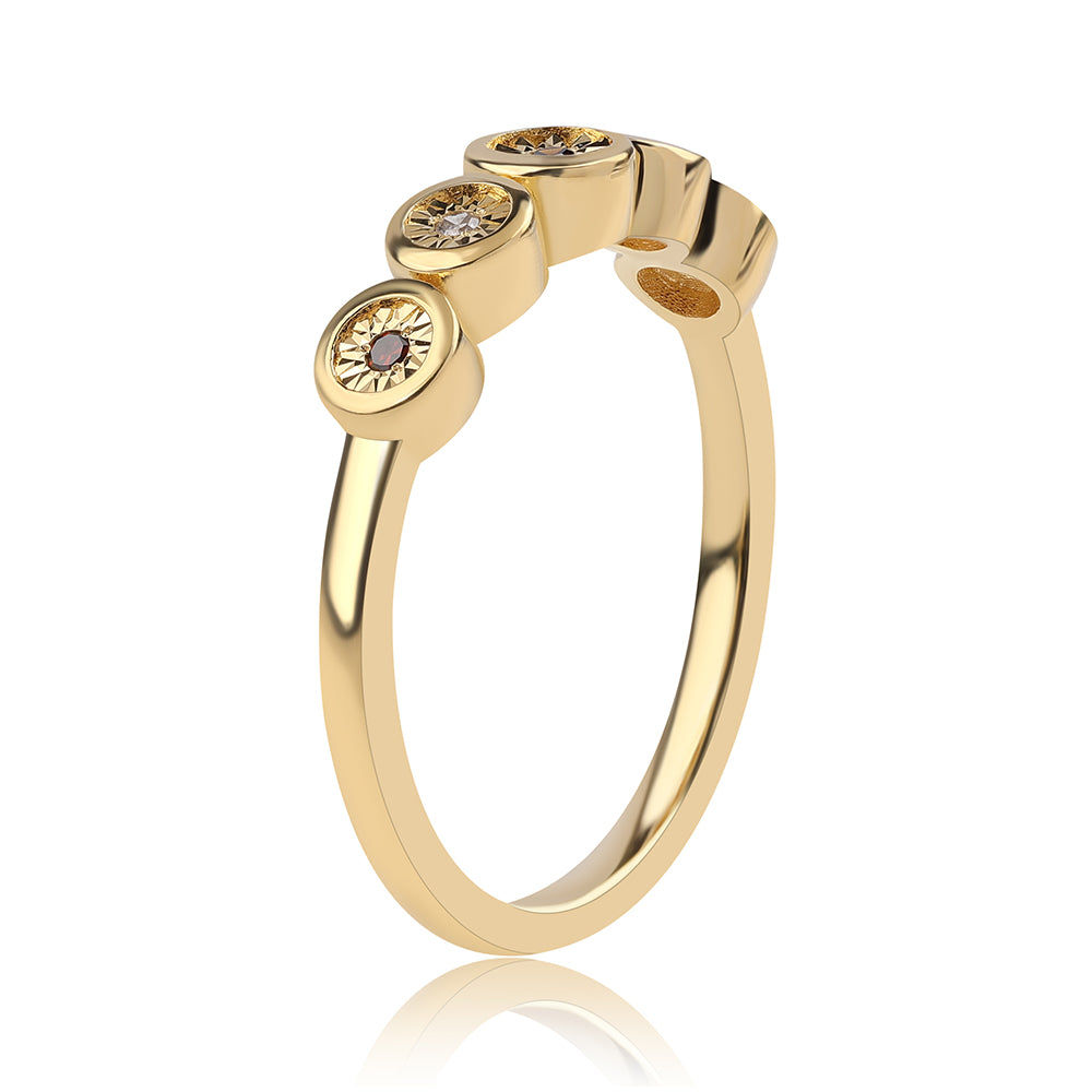 Anillo de Plata Bañada en Oro con Diamante Rojo y Diamante blanco