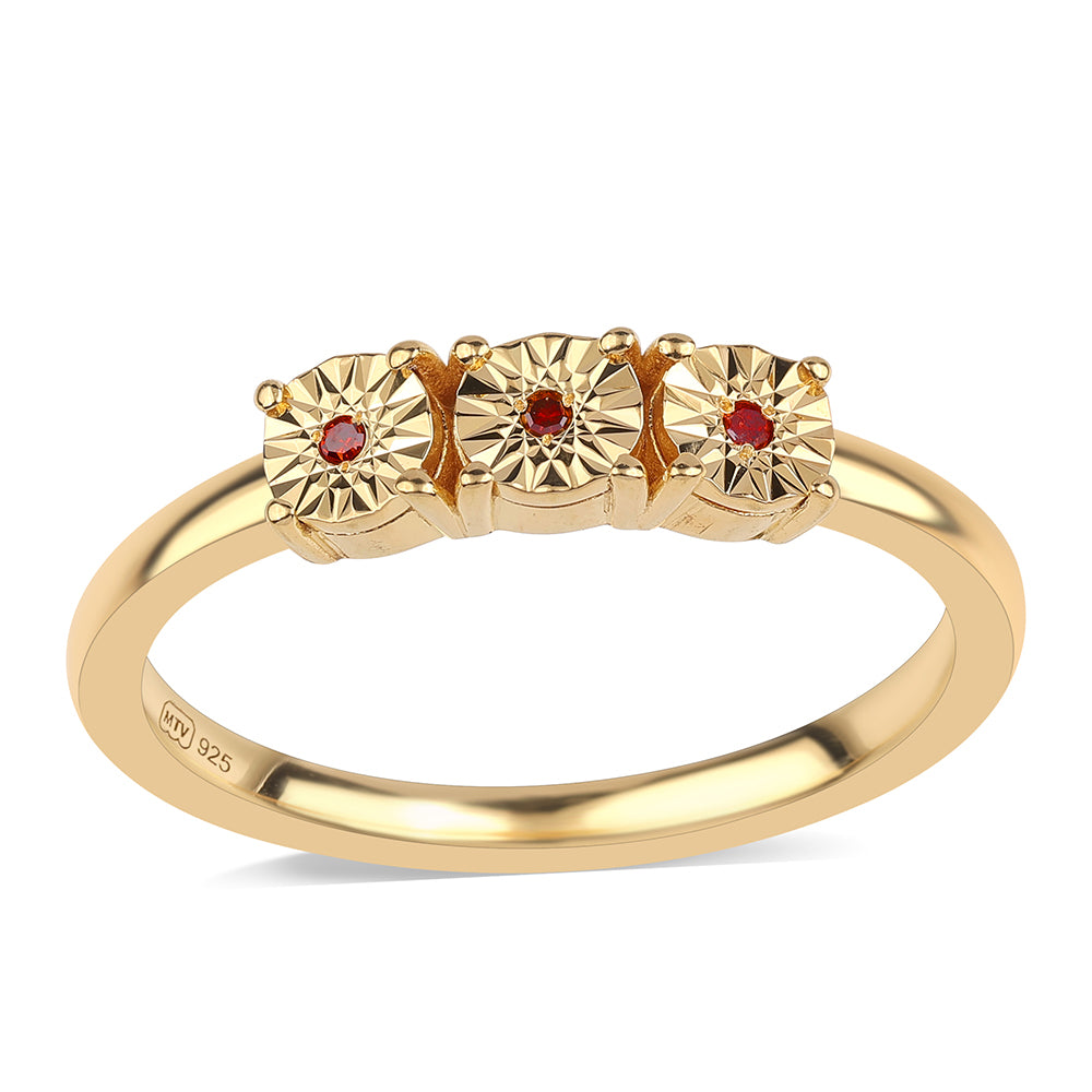 Anillo de Plata Bañada en Oro con Diamante Rojo 1 