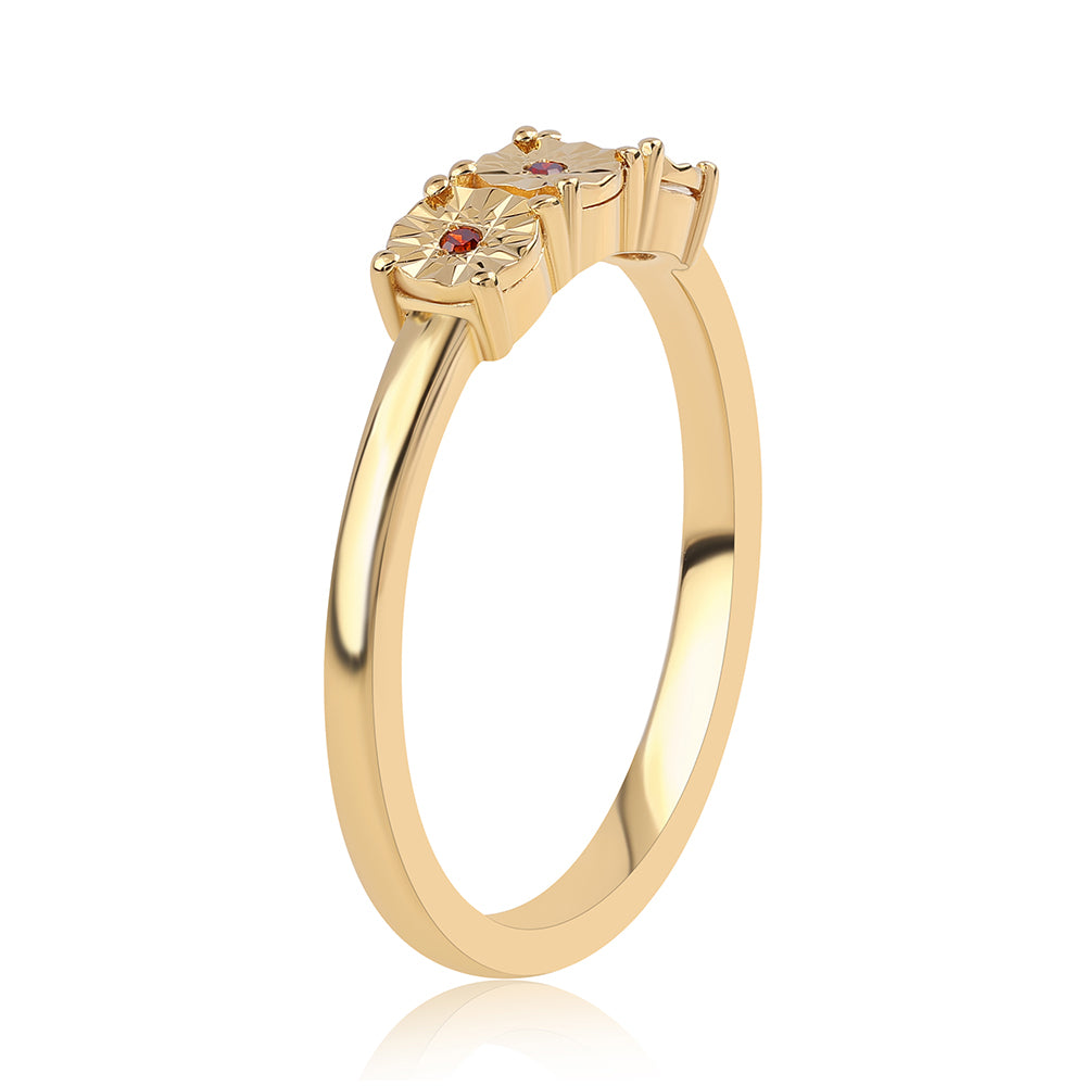 Anillo de Plata Bañada en Oro con Diamante Rojo 3 