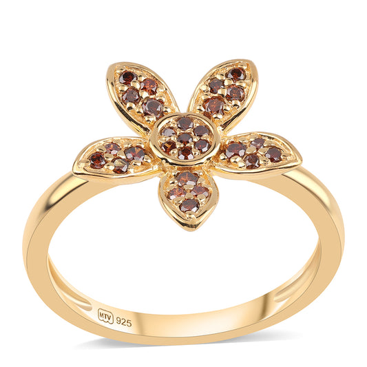 Anillo de Plata Bañada en Oro con Diamante Rojo