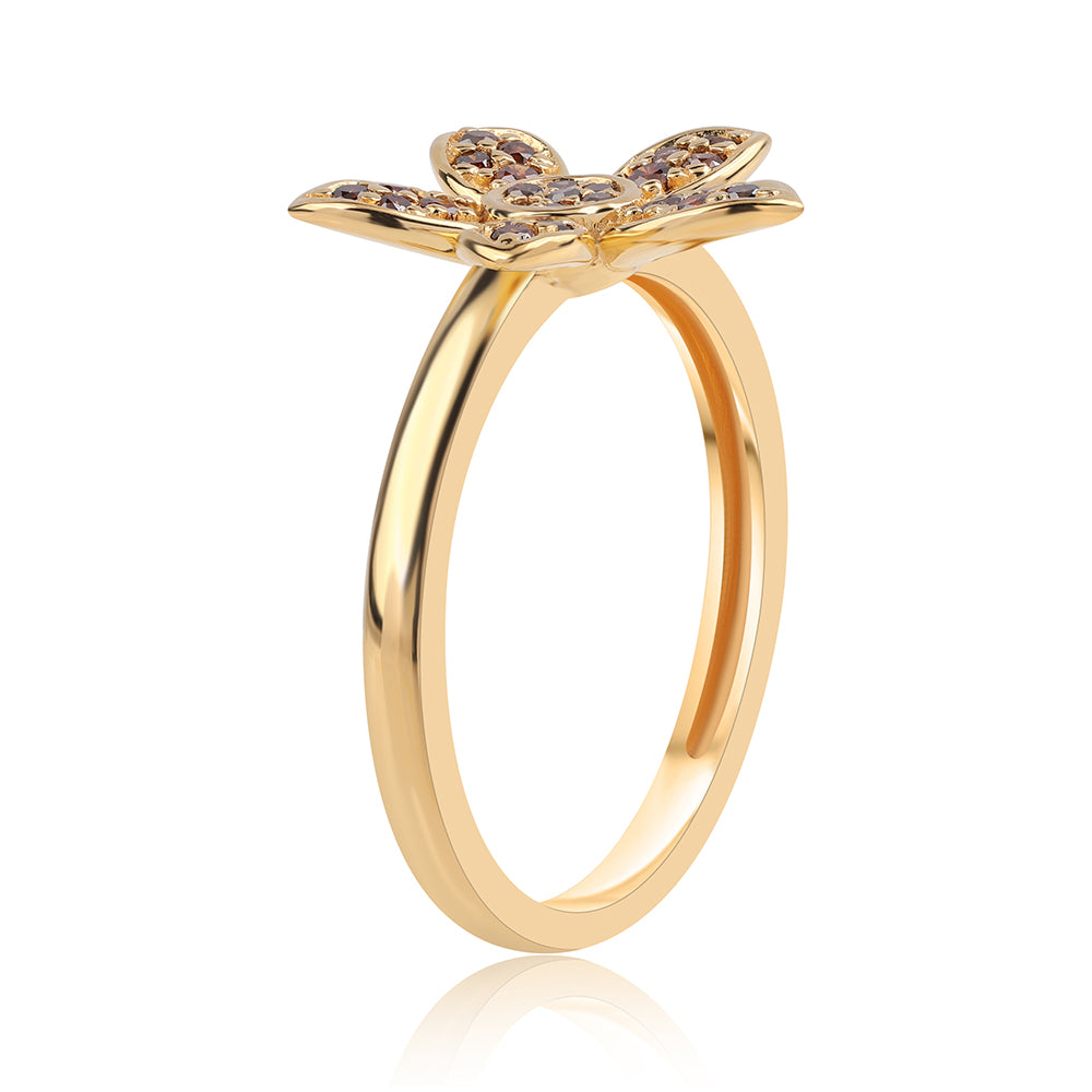 Anillo de Plata Bañada en Oro con Diamante Rojo