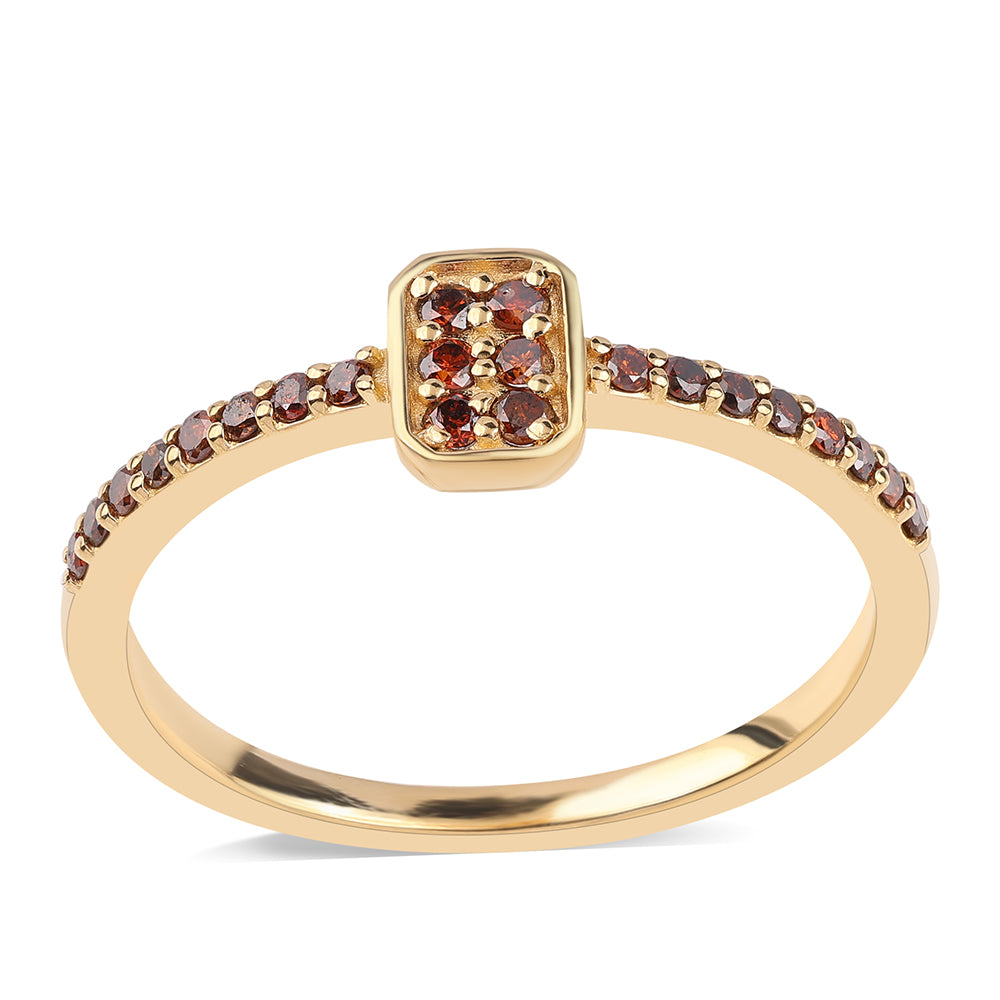 Anillo de Plata Bañada en Oro con Diamante Rojo 1 