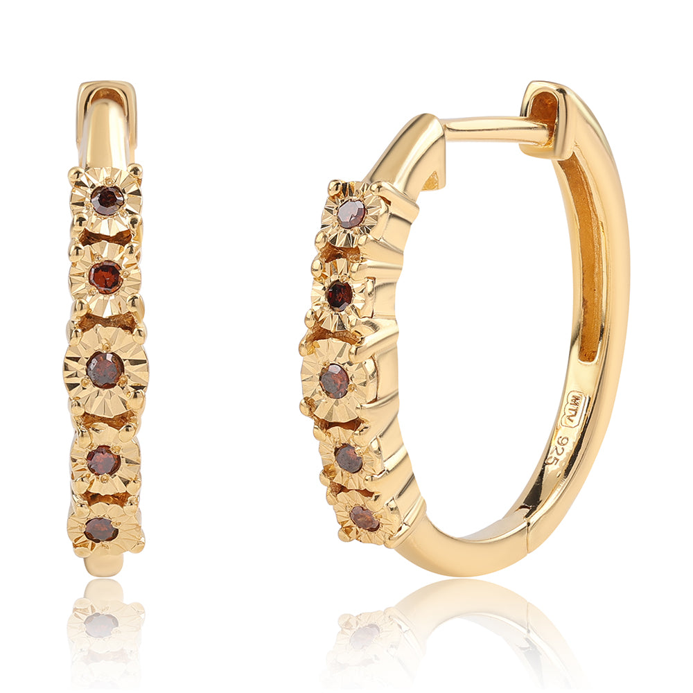 Pendientes de Plata Bañada en Oro con Diamante Rojo 1 
