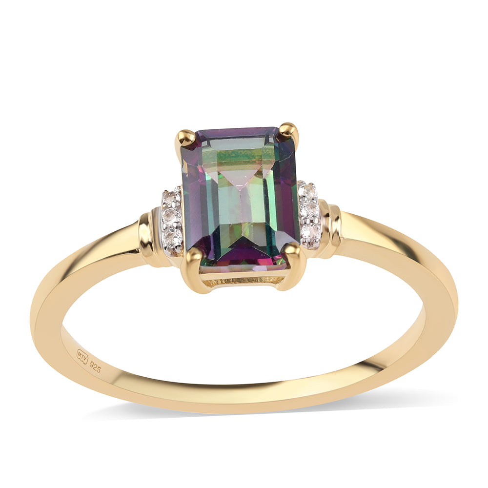 Anillo de Plata Bañada en Oro con Topacio Místico y Topacio Blanco