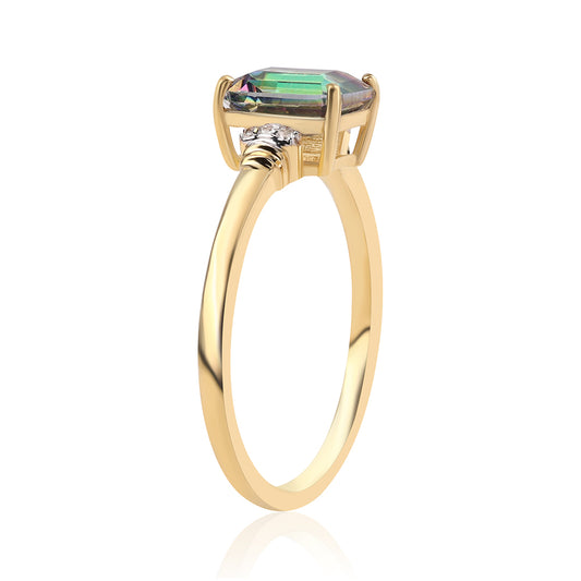 Anillo de Plata Bañada en Oro con Topacio Místico y Topacio Blanco