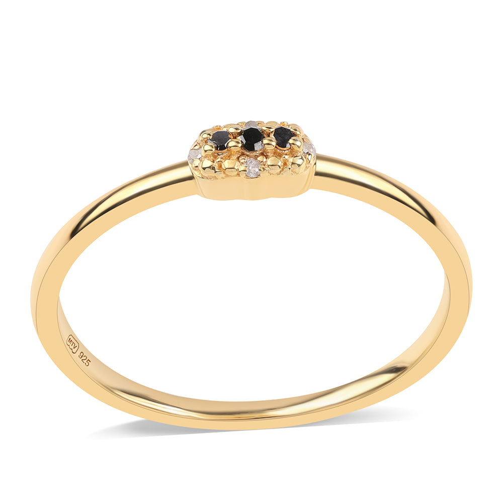 Anillo de Plata Bañada en Oro con Diamante Negro y Diamante blanco 1 