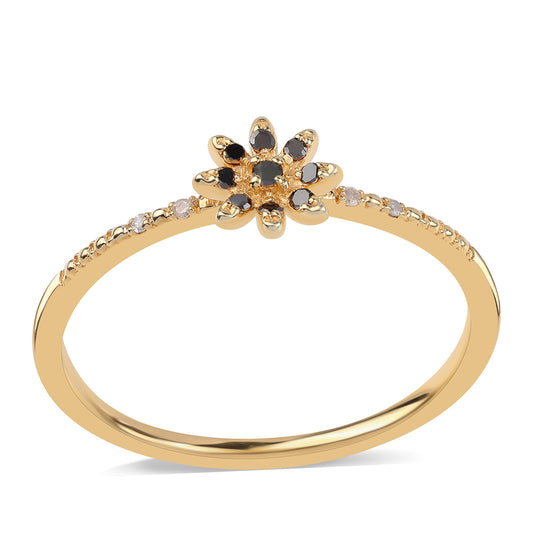 Anillo de Plata Bañada en Oro con Diamante Negro y Diamante blanco