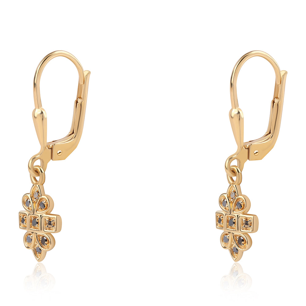 Pendientes de Plata Bañada en Oro con Diamante Negro 2 
