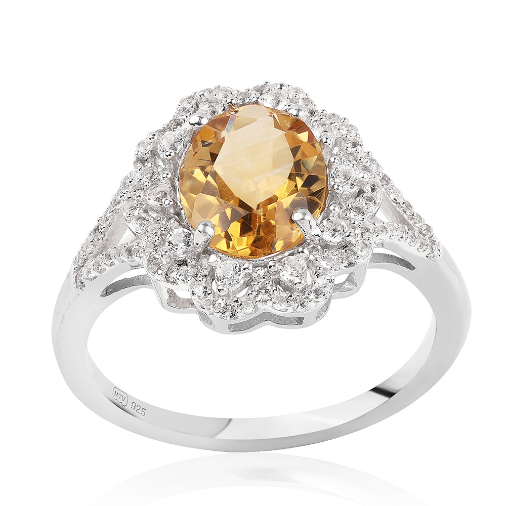 Anillo de Plata con AA Citrino de Brasil y Topacio Blanco 1 