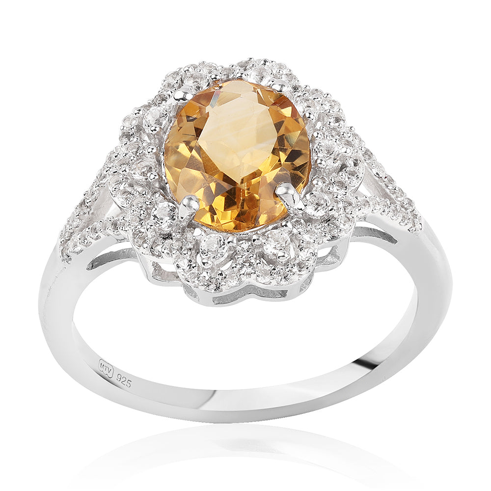 Anillo de Plata con AA Citrino de Brasil y Topacio Blanco 4 