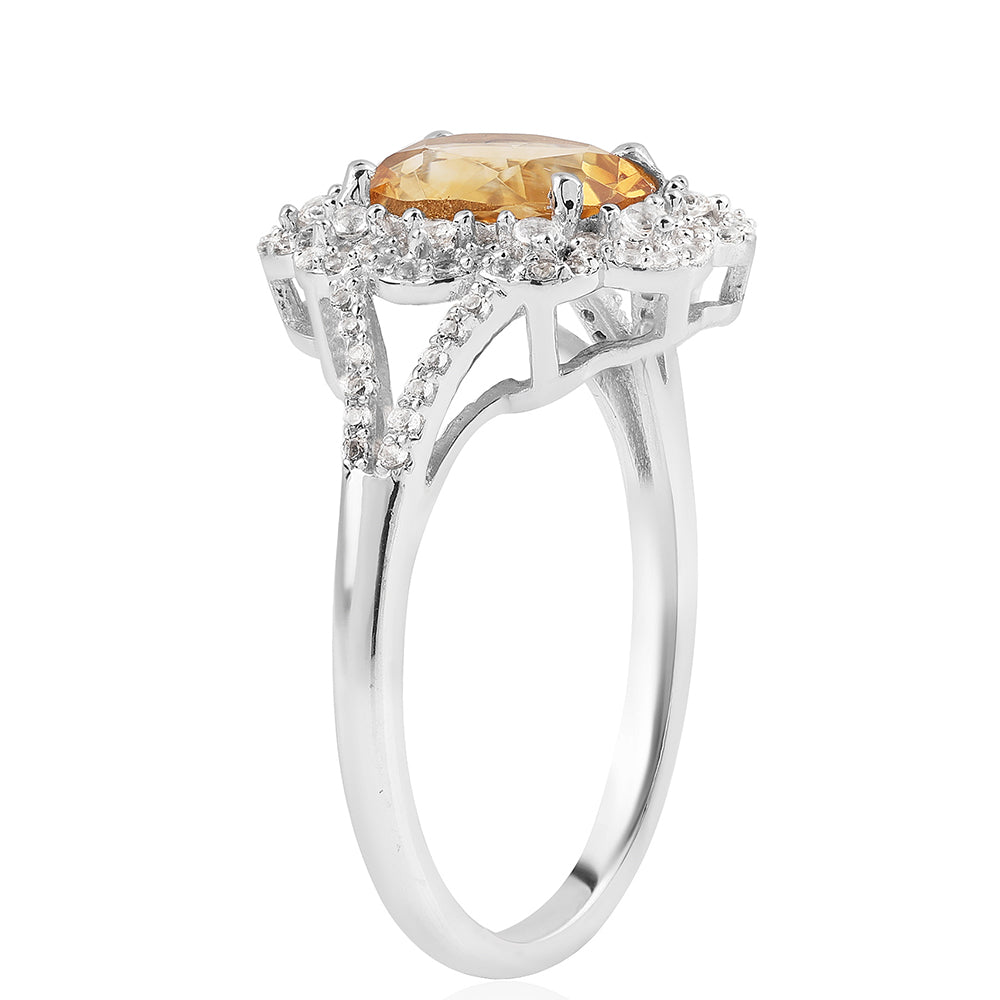 Anillo de Plata con AA Citrino de Brasil y Topacio Blanco 2 