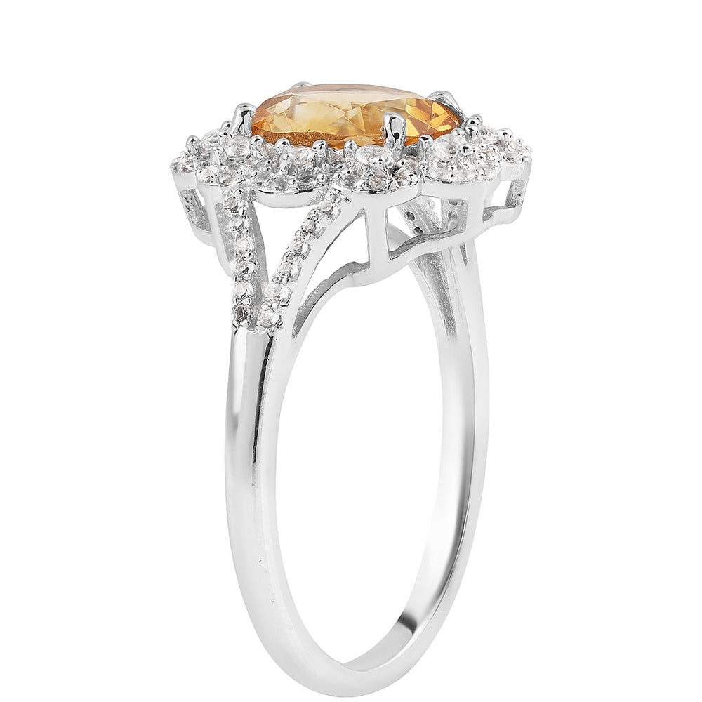 Anillo de Plata con AA Citrino de Brasil y Topacio Blanco