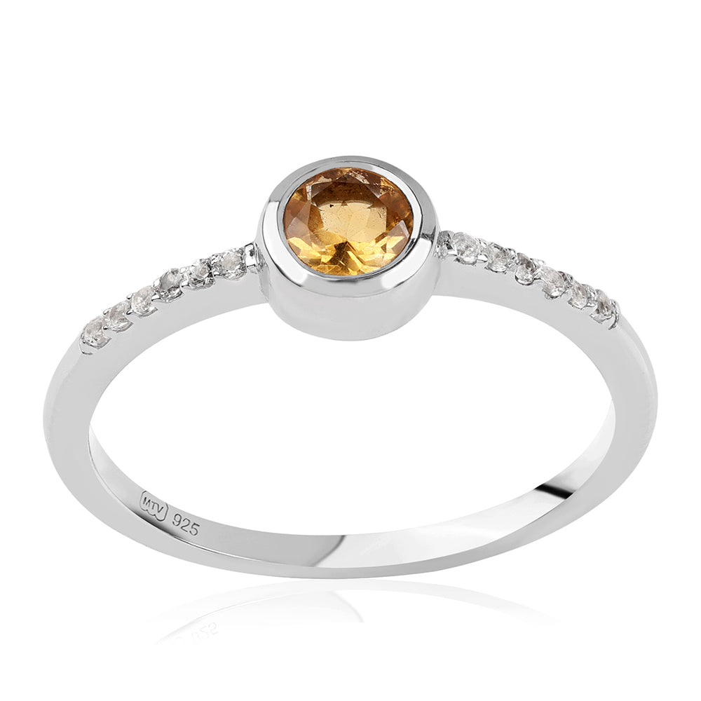 Anillo de Plata con AA Citrino de Brasil y Topacio Blanco