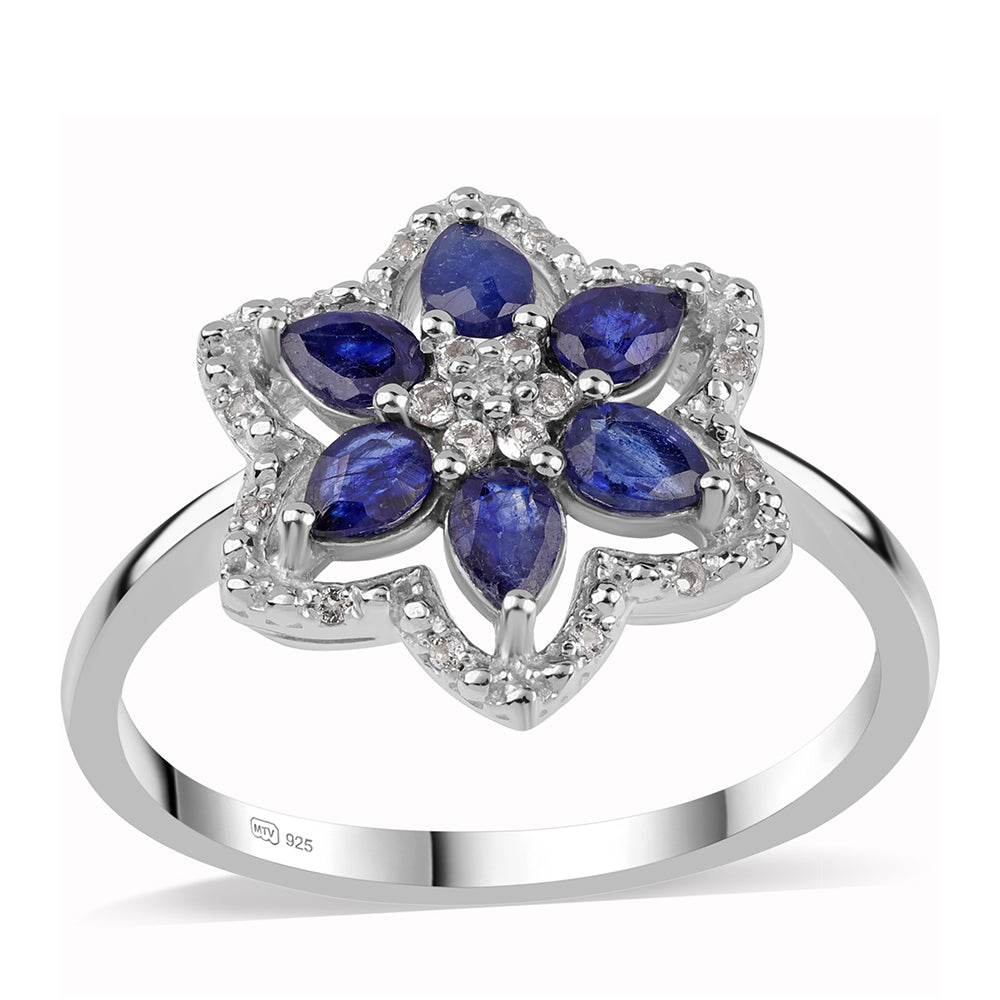 Anillo de Plata con Zafiro Azul Australiano y Topacio Blanco 1 