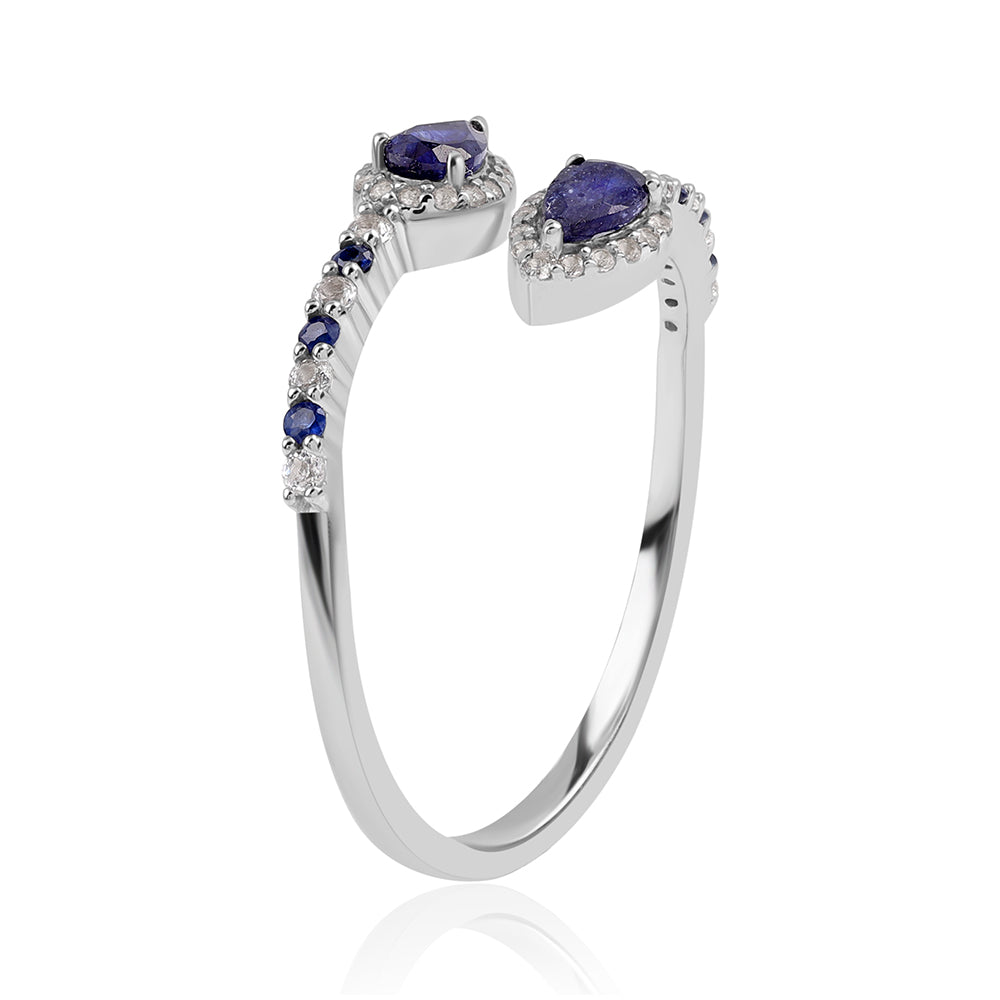 Anillo de Plata con Zafiro Azul Australiano y Topacio Blanco 2 