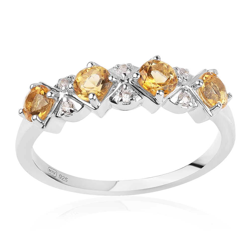 Anillo de Plata con AA Citrino de Brasil y Topacio Blanco