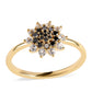 Anillo de Plata Bañada en Oro con Diamante Negro y Topacio Blanco