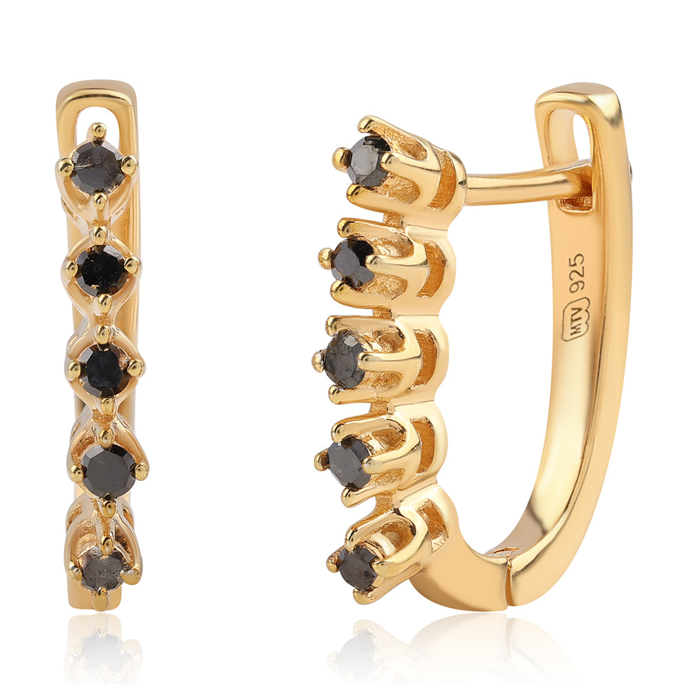 Pendientes de Plata Bañada en Oro con Diamante Negro 1 
