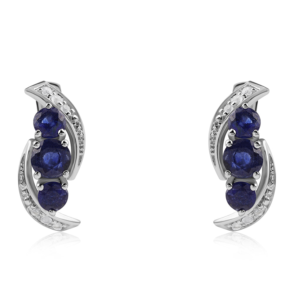 Pendientes de Plata con Zafiro Azul Australiano y Topacio Blanco 1 