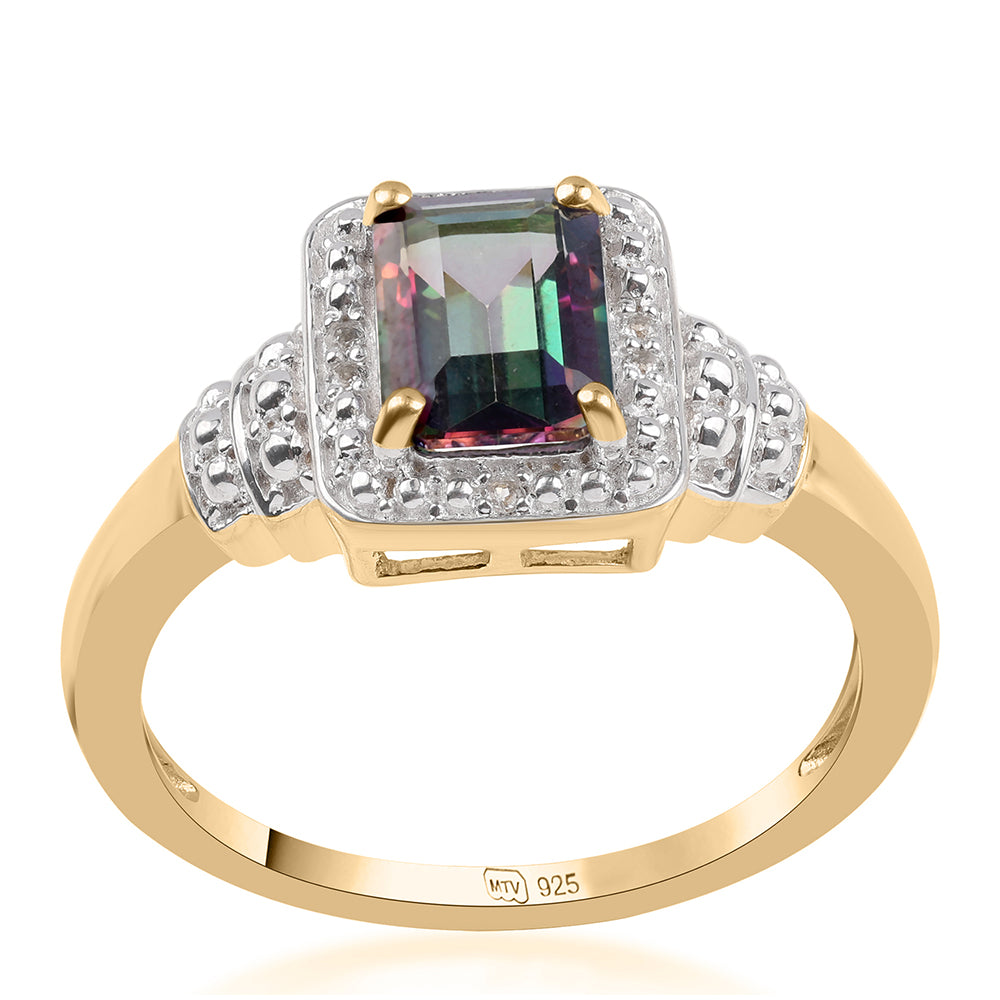 Anillo de Plata Bañada en Oro con Topacio Místico y Topacio Blanco 1 