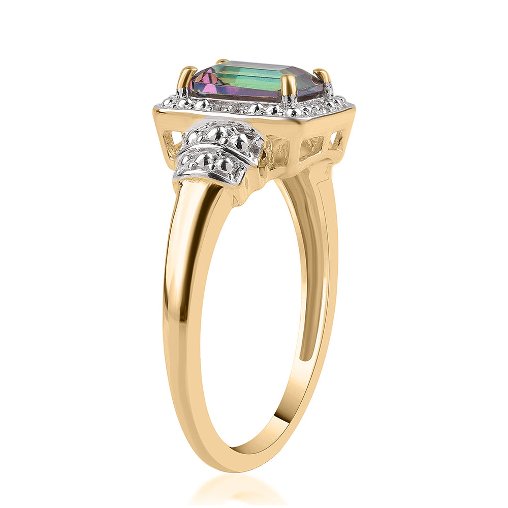 Anillo de Plata Bañada en Oro con Topacio Místico y Topacio Blanco